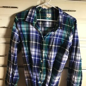J Crew Royal Blue, yellow, green button up